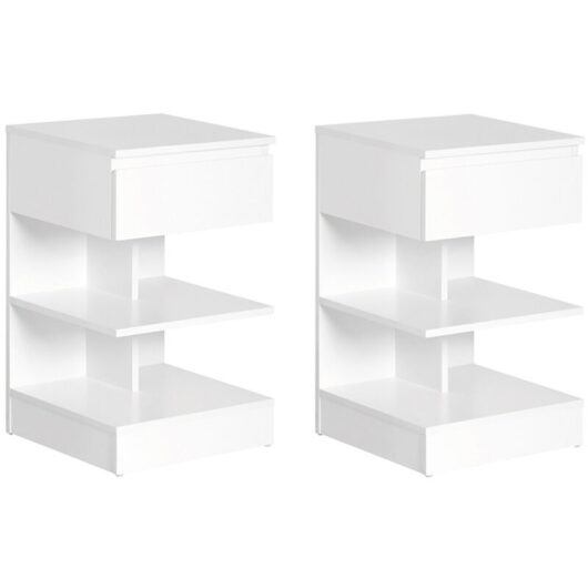 SoBuy Bedside Table Set With 1 Drawer White 38,99x38,99x65cm Functional FBT49-WX2