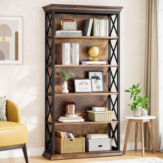Tribesigns 6-Tier Bookcase, 71 Inches Industrial Bookshelves and Bookcases, Floor Standing 5 Shelf Display Storage Shelves Tall Bookcase for Home