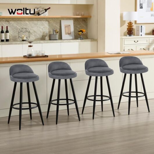 WOLTU 4x Tall Bar Stool. Bar Chair with Backrest. Kitchen Stool. Breakfast Stool Dark Grey