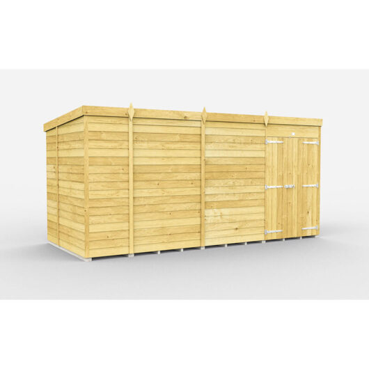 14 x 7 Feet Pent Shed - Double Door Without Windows - Wood - L214 x W417 x H201 cm