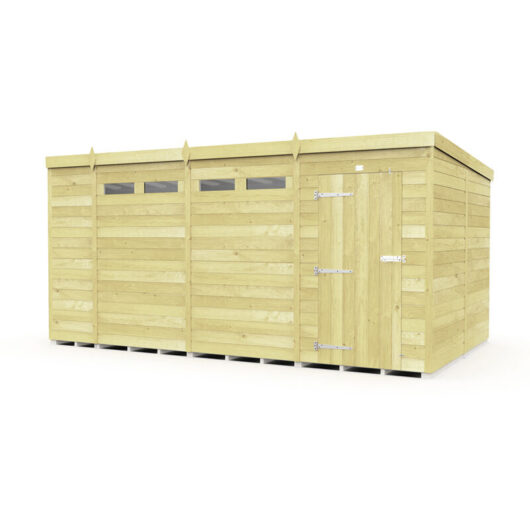 14 x 8 Feet Pent Security Shed - Single Door - Wood - L231 x W417 x H201 cm