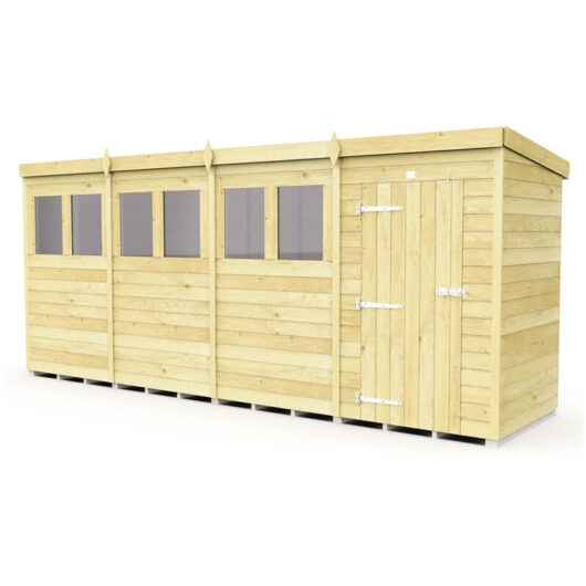 16 x 4 Feet Pent Shed - Single Door With Windows - Wood - L118 x W474 x H201 cm