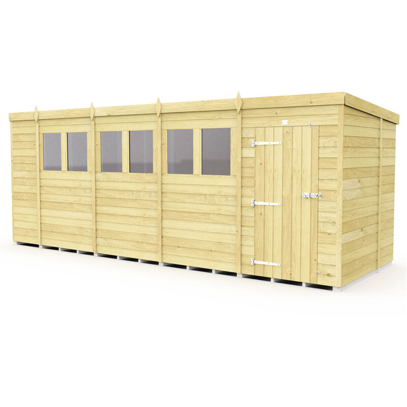 18 x 7 Feet Pent Shed - Single Door With Windows - Wood - L214 x W533 x H201 cm