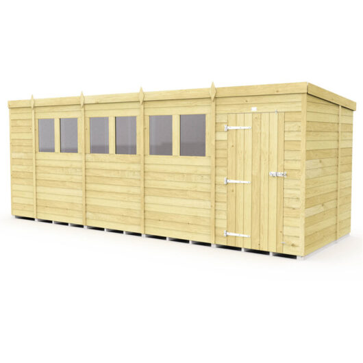 19 x 6 Feet Pent Shed - Single Door With Windows - Wood - L178 x W560 x H201 cm