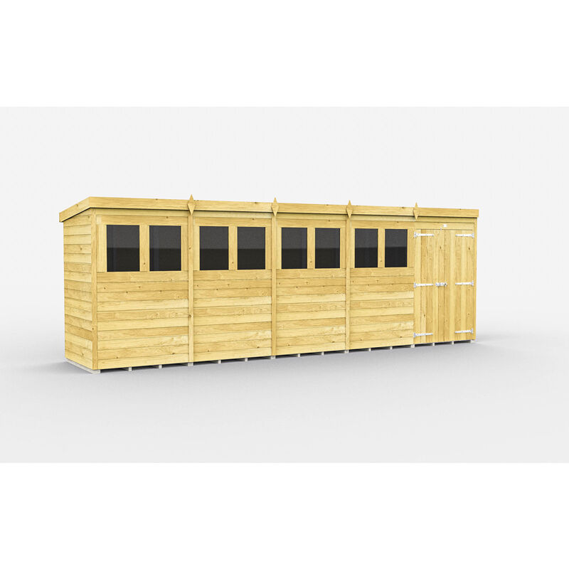 20 x 4 Feet Pent Shed - Double Door With Windows - Wood - L118 x W589 x H201 cm