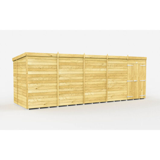 20 x 7 Feet Pent Shed - Double Door Without Windows - Wood - L214 x W589 x H201 cm