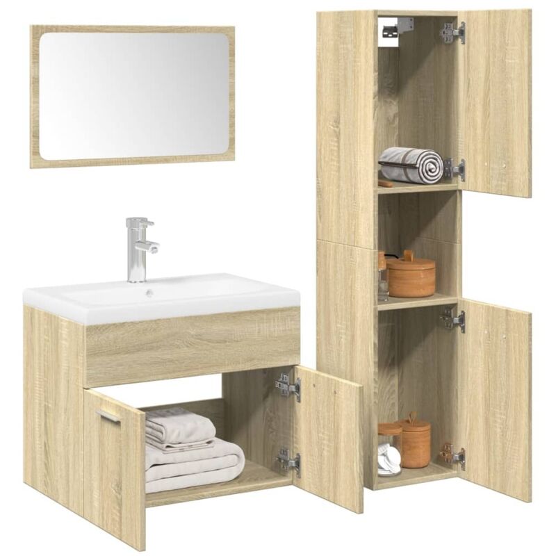 3 Piece Bathroom Furniture Set Sonoma Oak Engineered Wood vidaXL