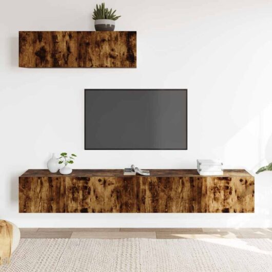 3 Piece TV Cabinet Set Smoked Oak Engineered Wood vidaXL