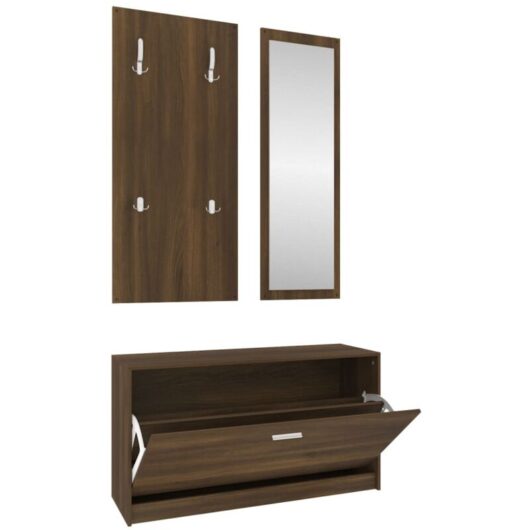 3-in-1 Shoe Cabinet Set Brown Oak Engineered Wood Vidaxl