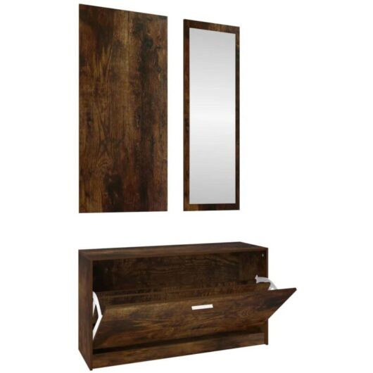 3-in-1 Shoe Cabinet Set Smoked Oak Engineered Wood Vidaxl