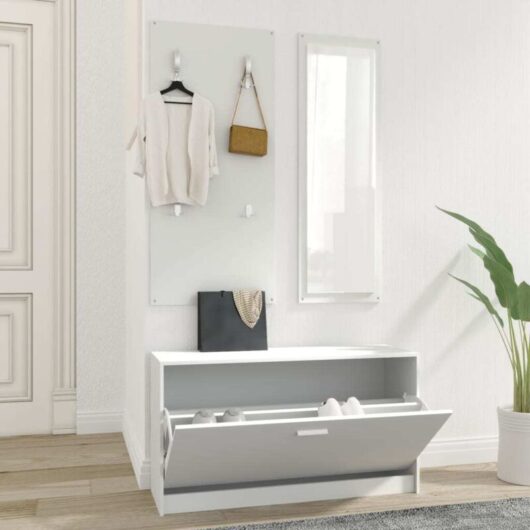 3-in-1 Shoe Cabinet Set White Engineered Wood Vidaxl