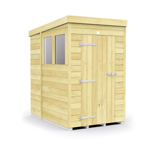 4 x 7 Feet Pent Shed - Single Door With Windows - Wood - L214 x W127 x H201 cm