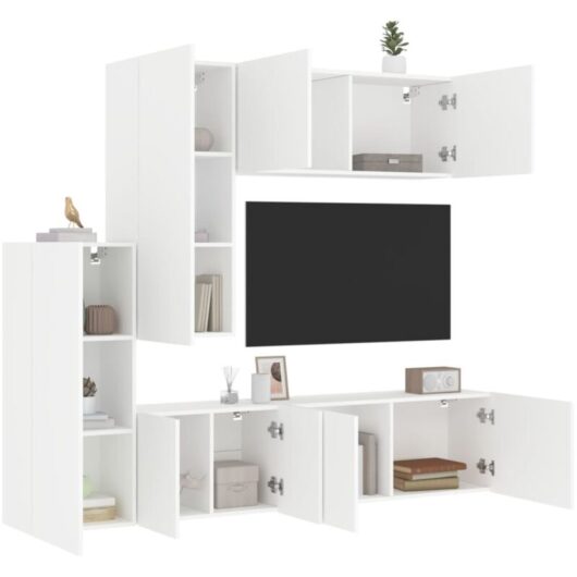 5 Piece TV Wall Units White Engineered Wood vidaXL