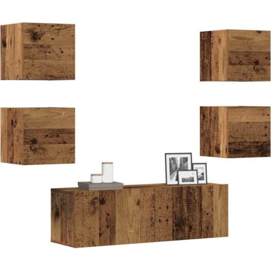 5 Piece tv Cabinet Set Wall-mounted Old Wood Engineered Wood Vidaxl
