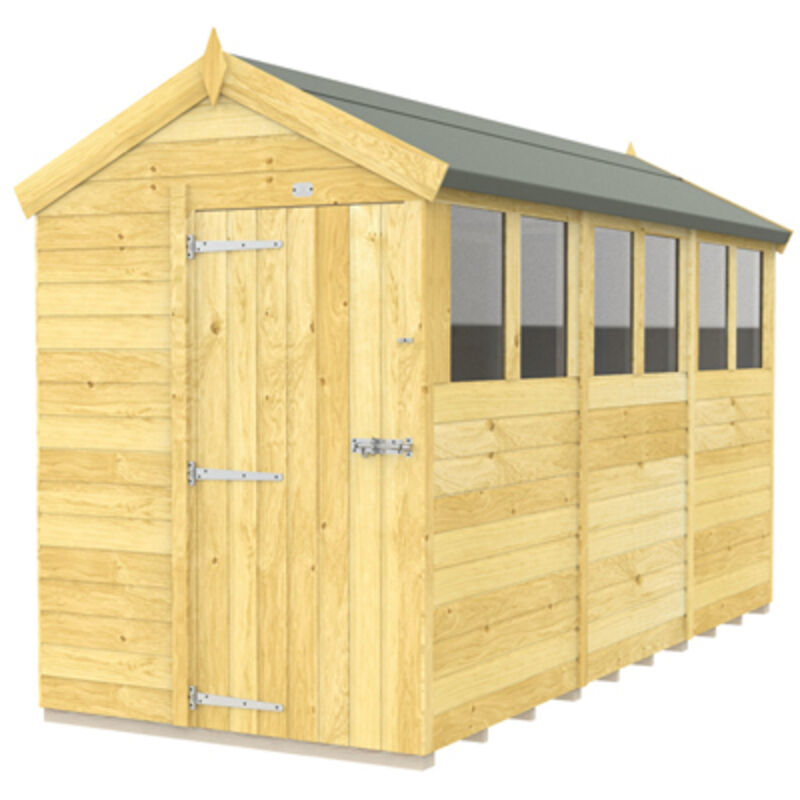 5 x 12 Feet Apex Shed - Single Door With Windows - Wood - L358 x W147 x H217 cm