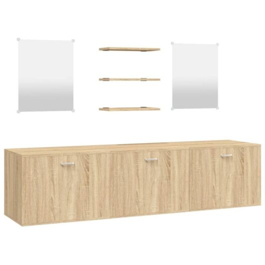 6 Piece Bathroom Furniture Set Oak Engineered Wood vidaXL