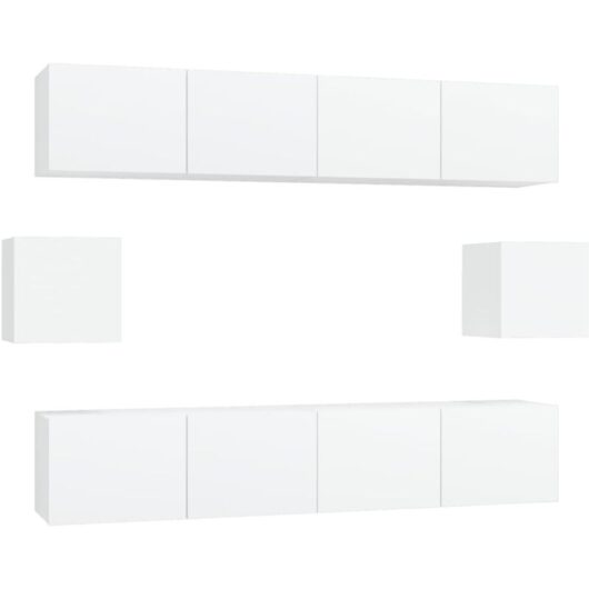 6 Piece tv Cabinet Set White Engineered Wood Vidaxl