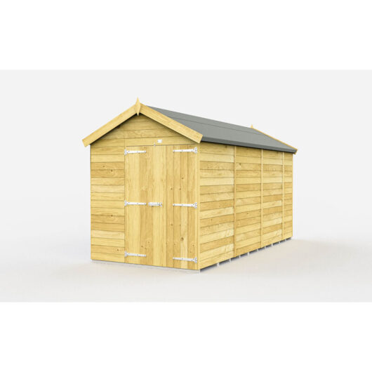 6 x 14 Feet Apex Shed - Double Door Without Windows - Wood - L417 x W175 x H217 cm