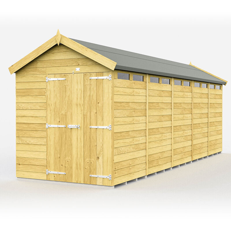 6 x 20 Feet Apex Security Shed - Double Door - Wood - L590 x W175 x H217 cm