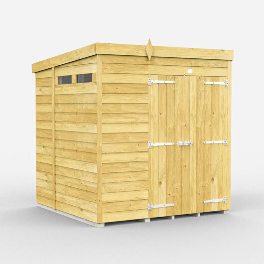 6 x 7 Feet Pent Security Shed - Double Door - Wood - L214 x W185 x H201 cm
