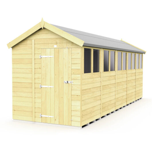 7 x 20 Feet Apex Shed - Single Door With Windows - Wood - L592 x W214 x H217 cm