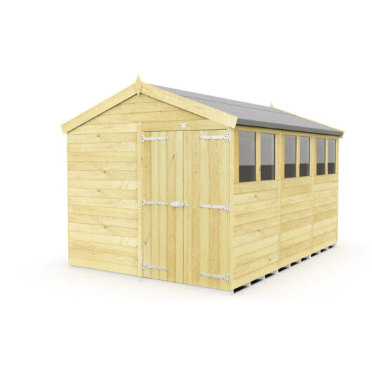 8 x 12 Feet Apex Shed - Double Door With Windows - Wood - L358 x W231 x H217 cm