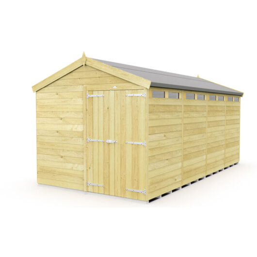 8 x 16 Feet Apex Security Shed - Double Door - Wood - L472 x W231 x H217 cm
