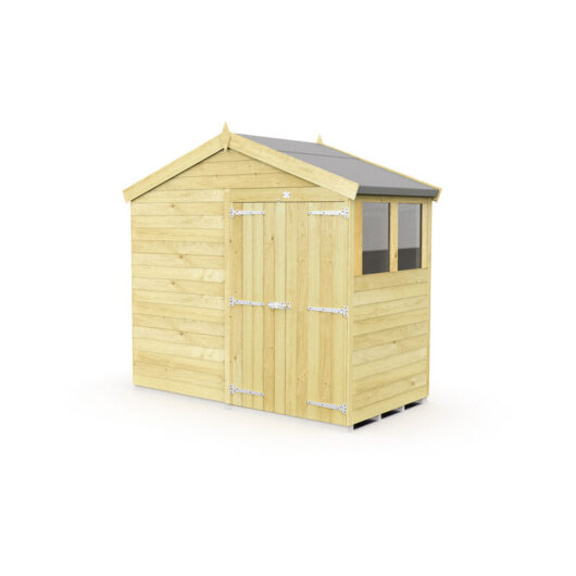 8 x 4 Feet Apex Shed - Double Door With Windows - Wood - L127 x W231 x H217 cm