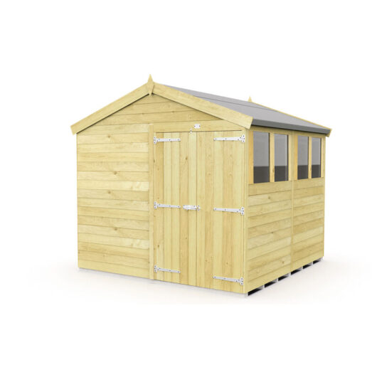 8 x 8 Feet Apex Shed - Double Door With Windows - Wood - L243 x W231 x H217 cm