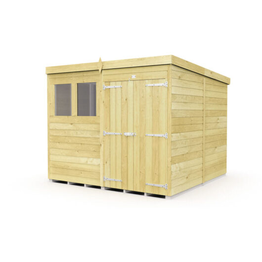 8 x 8 Feet Pent Shed - Double Door With Windows - Wood - L231 x W243 x H201 cm