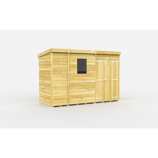 9 x 4 Feet Pent Shed - Double Door With Windows - Wood - L118 x W276 x H201 cm