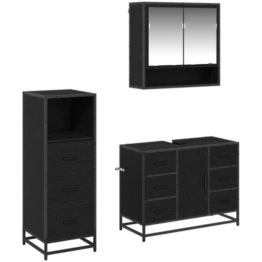 Bathroom Furniture Set 3 pcs Black Oak Engineered Wood vidaXL