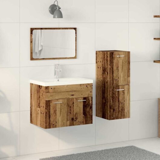 Bathroom Furniture Set Wall-mounted 4 pcs Brown Engineered Wood vidaXL