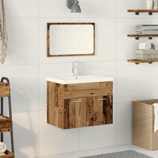 Bathroom Furniture Set Wall-mounted with Door Engineered Wood vidaXL
