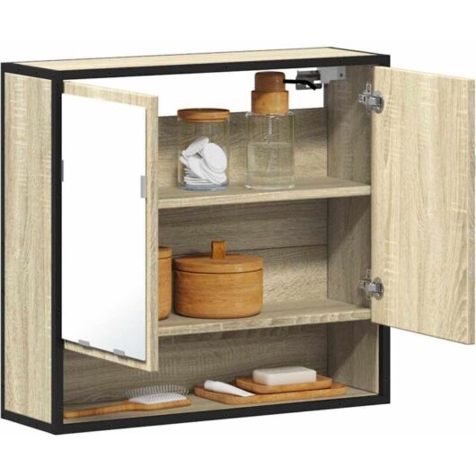 Bathroom Mirror Cabinet Sonoma Oak 65x20x60 cm Engineered Wood Vidaxl