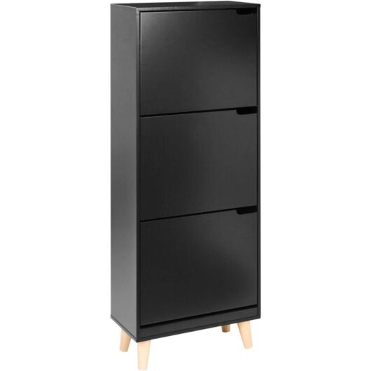 Beliani - Shoe Storage Cabinet 3 Compartments mdf Engineered Wood Black Neika