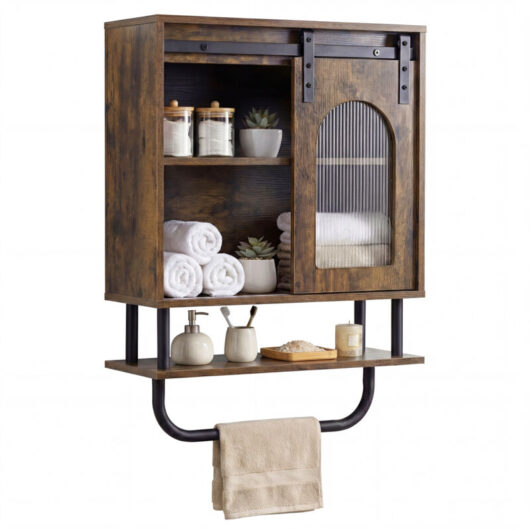 COSTWAY Bathroom Wall Cabinet Industrial Medicine Cabinet with Sliding Barn Door & Metal Hanging Bar