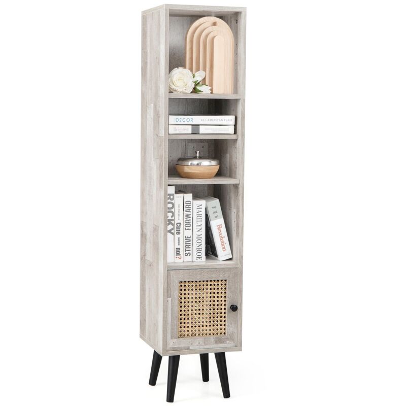 Costway - Bathroom Slim Tallboy Storage Dispaly Cabinet with 12-Position Adjustable Shelf