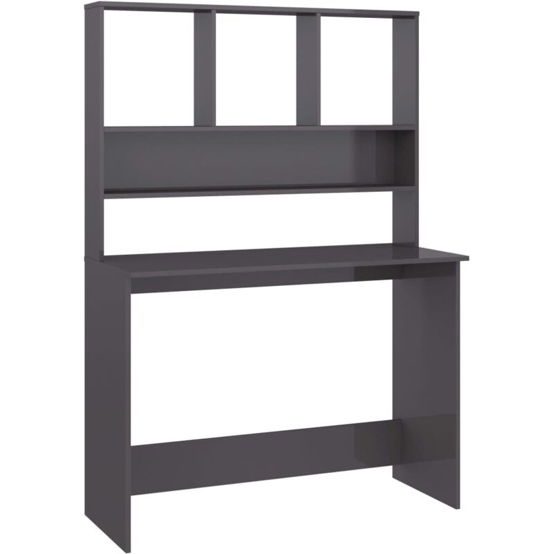 Desk with Shelf High Gloss Grey 110x45x157 cm Engineered Wood vidaXL