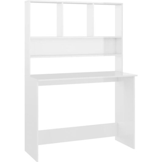 Desk with Shelf High Gloss White 110x45x157 cm Engineered Wood vidaXL