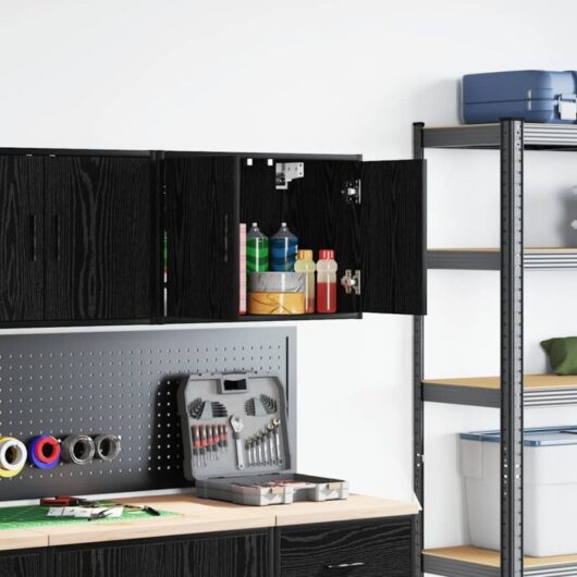 Garage Wall Cabinet Black Engineered Wood Vidaxl