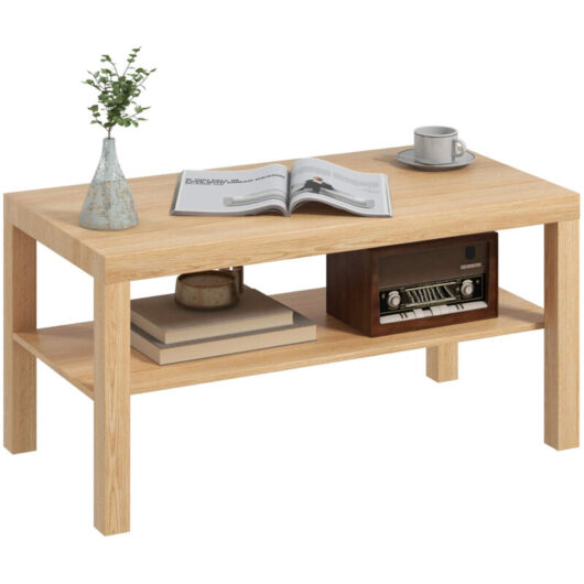 Homcom - Coffee Table with Storage Shelf, Rectangular Centre Table, Natural