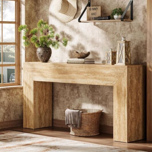 Tribesigns160CM Modern Entryway Table, Narrow Long Sofa Console with Faux Travertine Finish and Heavy Duty Legs, Wooden Rectangular Accent Table