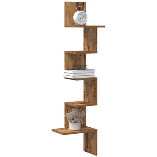 Wall Corner Shelf Old Wood 32x32x127,5 cm Engineered Wood Vidaxl
