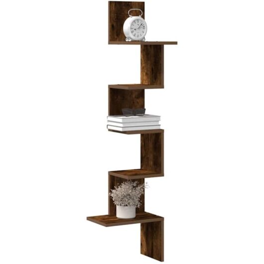 Wall Corner Shelf Smoked Oak 32x32x127,5 cm Engineered Wood Vidaxl