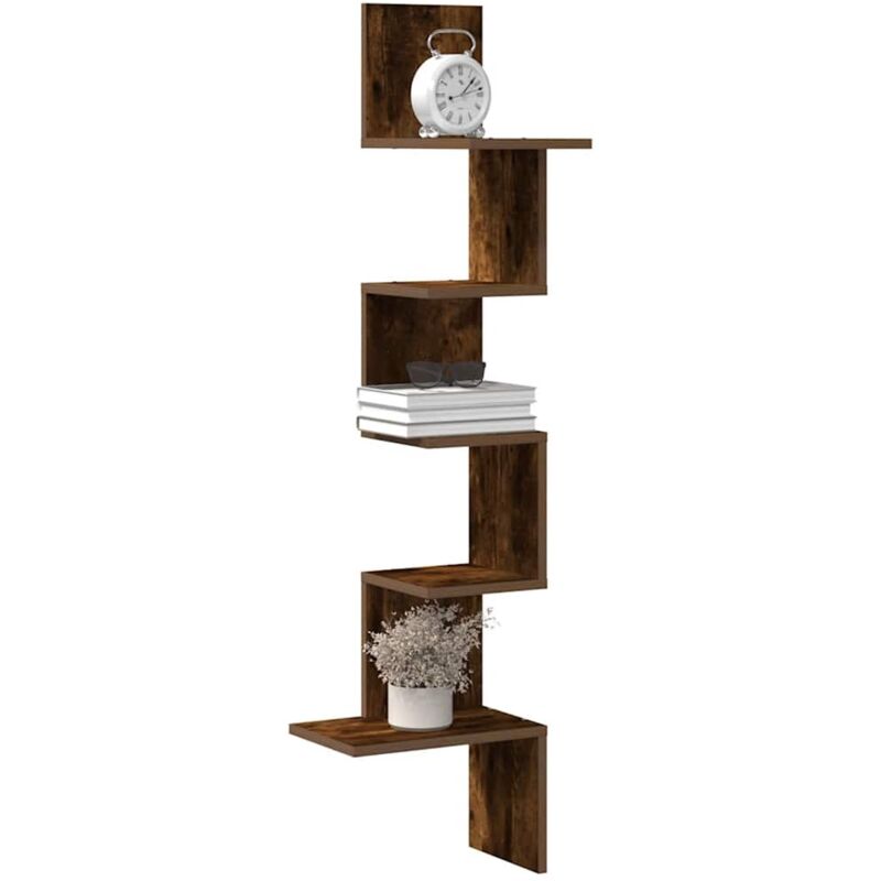 Wall Corner Shelf Smoked Oak 32x32x127,5 cm Engineered Wood Vidaxl