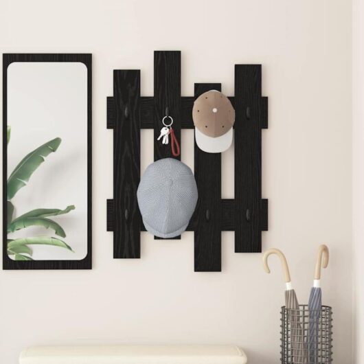 Wall-Mounted Coat Rack Black oak 60 x 3 x 82 cm Engineered wood Vidaxl