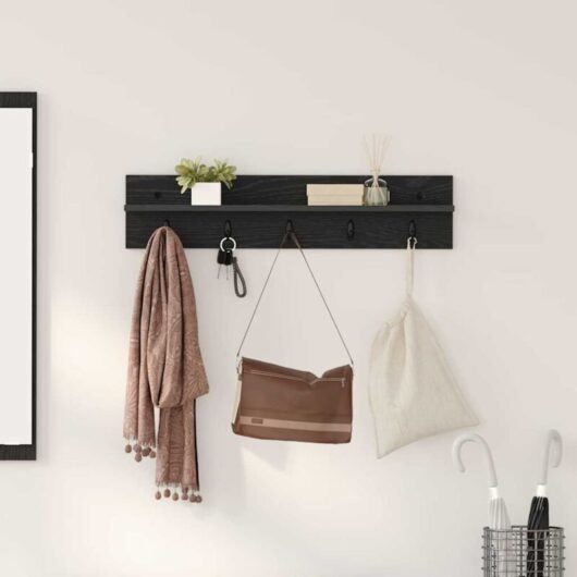 Wall-Mounted Coat Rack with Shelf Black oak 80 x 10.5 x 18 cm Vidaxl