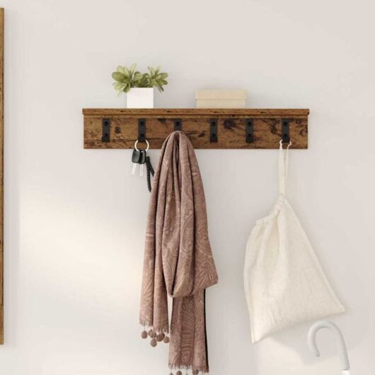 Wall-Mounted Coat Rack with Shelf Old wood 60 x 10.5 x 10.5 cm Vidaxl
