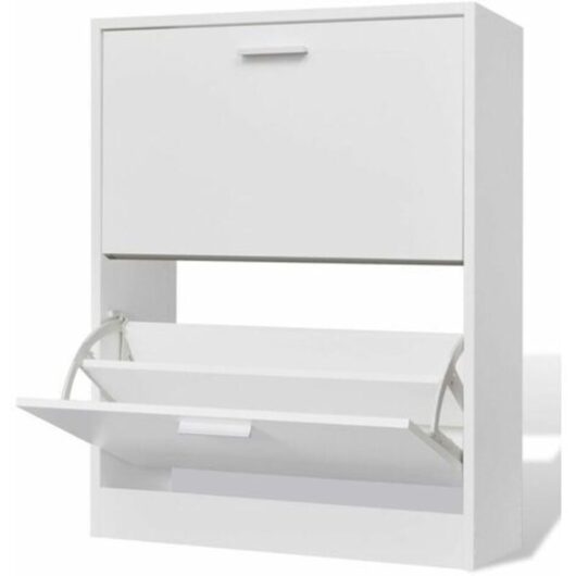 White Wooden Shoe Cabinet with 2 Compartments Vidaxl